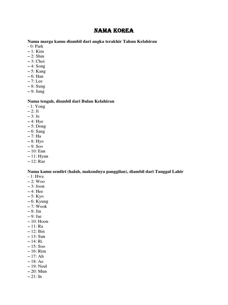 Cari Tahu Nama Korea Dan Jepang Mu | PDF