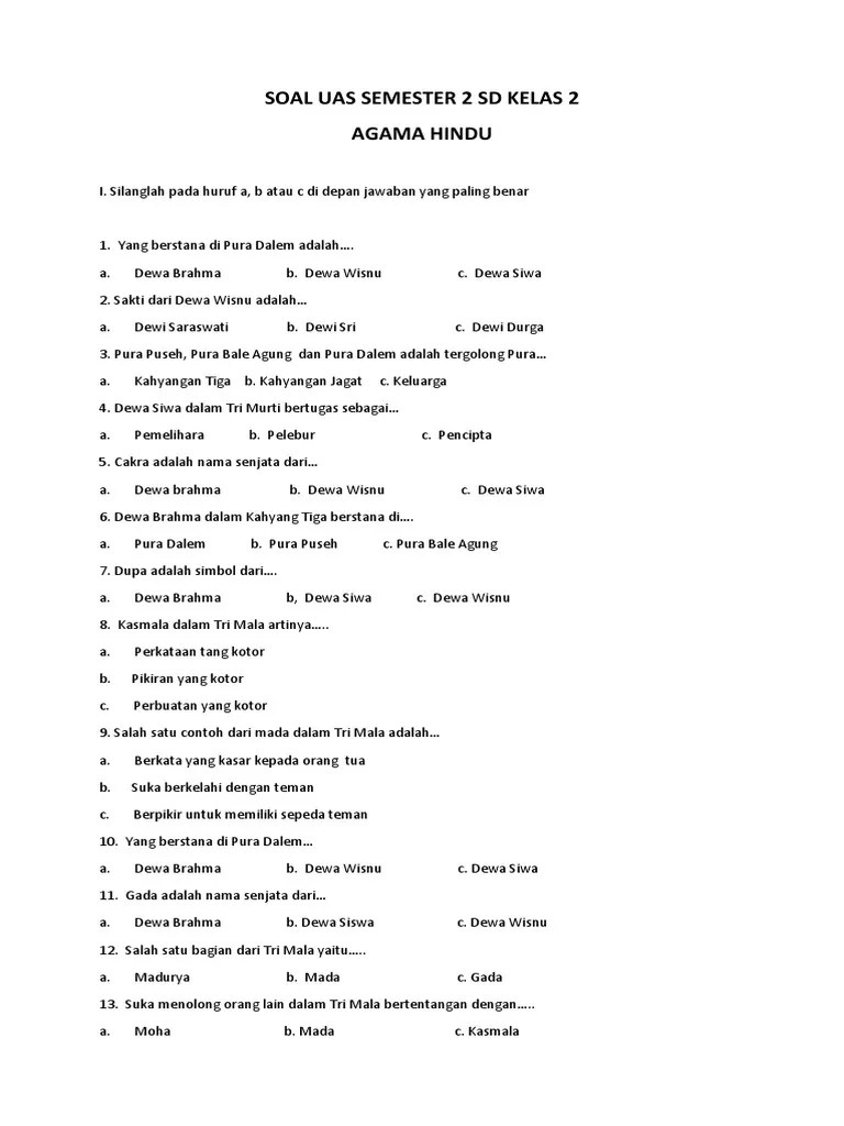 Download naskah uts atau soal penilaian tengah semester (pts) mata pelajaran pendidikan agama islam dan budi pekerti (pai bp) kelas 3 sd . Soal Agama Hindu Sd Dan Jawabannya - OPS SEKOLAH KITA