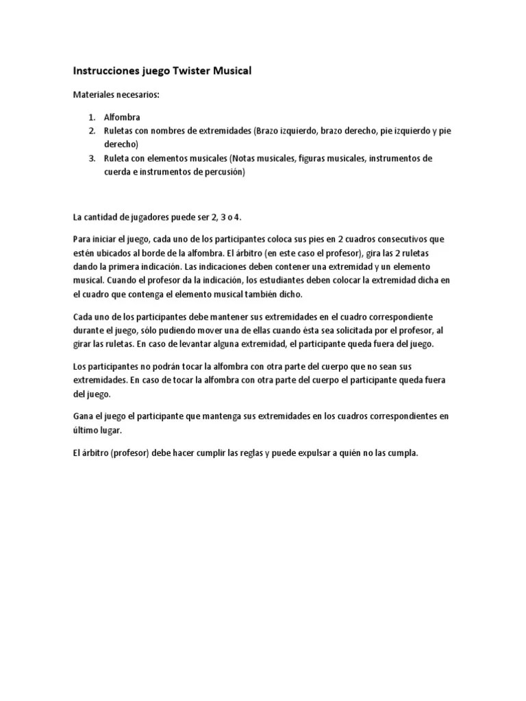 ➡ consulta todas las manualidades para hacer instrumentos musicales . Instrucciones Juego Twister Musical Pdf Ocio Entretenimiento General