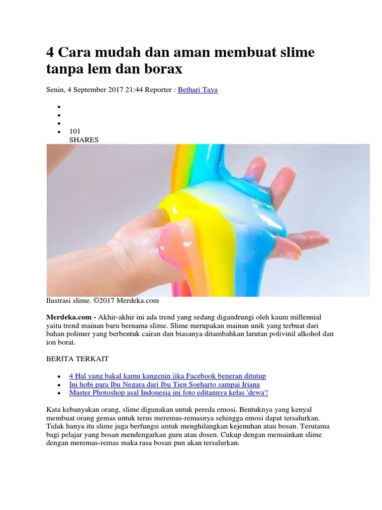 4 Cara Mudah Dan Aman Membuat Slime Tanpa Lem Dan Borax | PDF