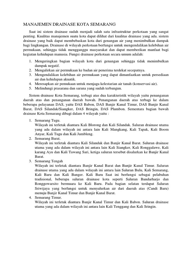 Manajemen Dan Kondisi Drainase Kota Semarang | PDF