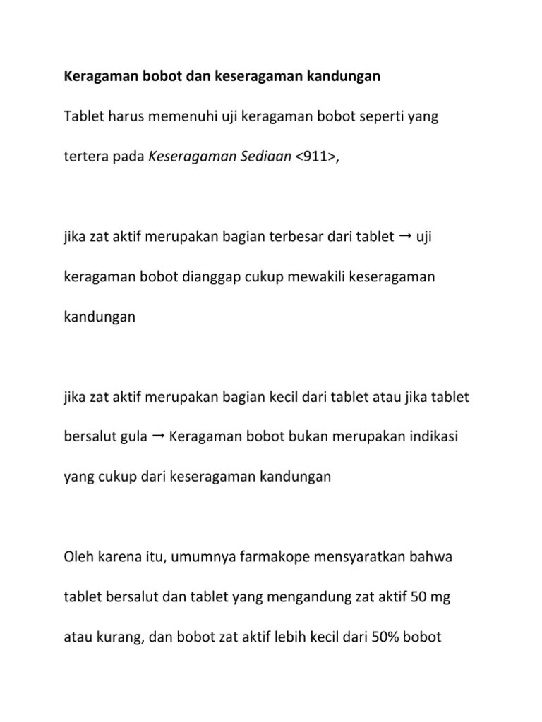Keragaman Bobot Dan Keseragaman Kandungan | PDF