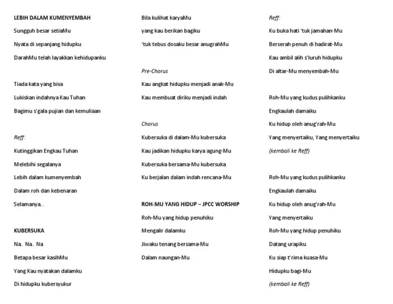 LEBIH DALAM KUMENYEMBAH, Kubersuka, Rohmu Yang Hidup | PDF