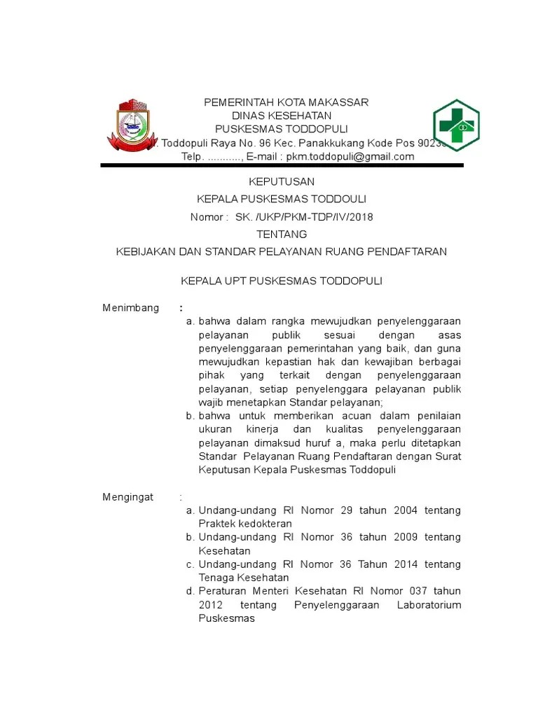 Dengan rahmat tuhan yang maha esa. Sk Standar Pelayanan Loket Pendaftaran Pdf