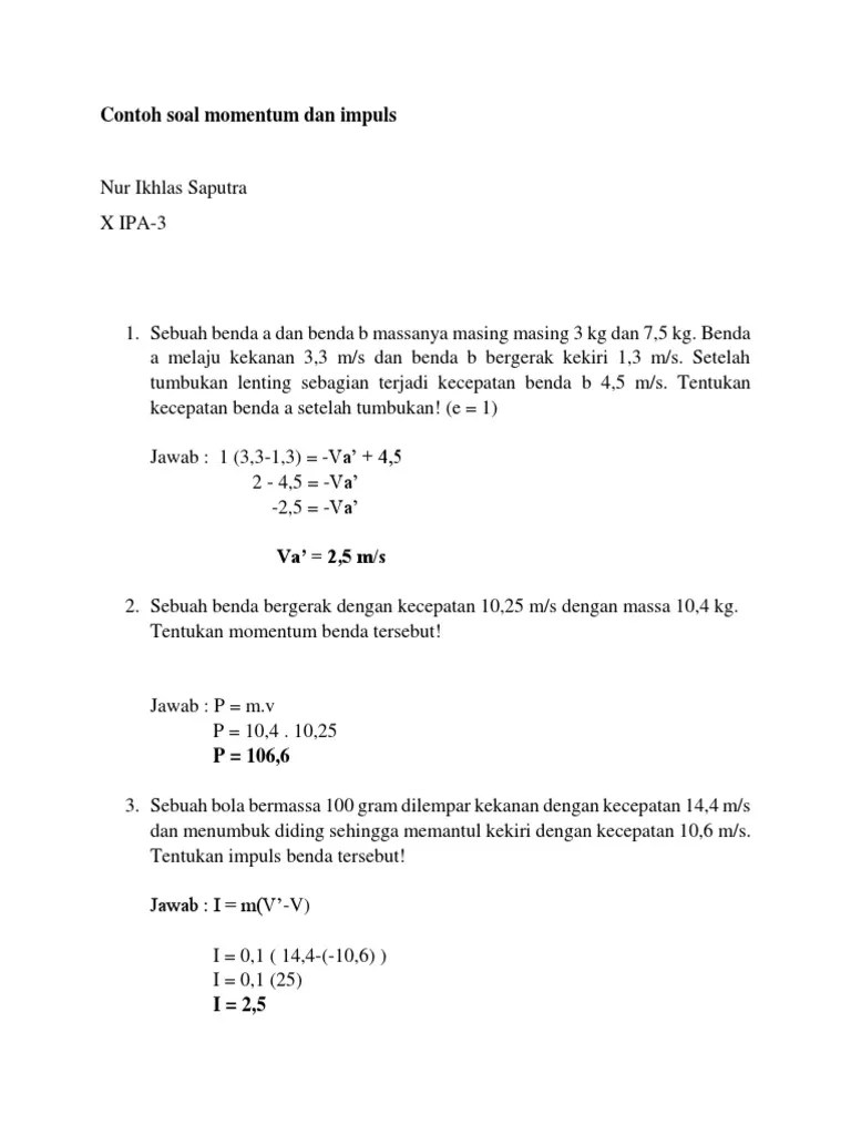 Contoh Soal Momentum Dan Impuls | PDF