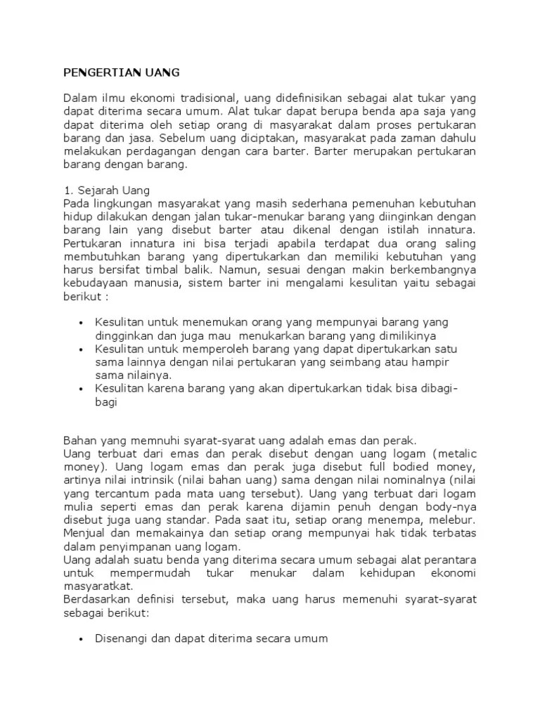 Pengertian Uang | PDF