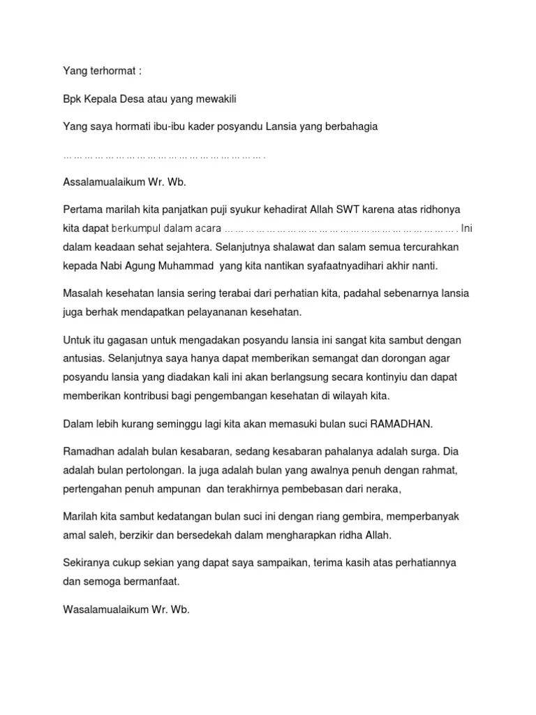 Kata Sambutan Posyandu Lansia | PDF