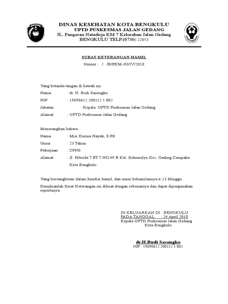 Saya yang bertandatangan dibawah ini menerangkan bahwa: Surat Keterangan Hamil