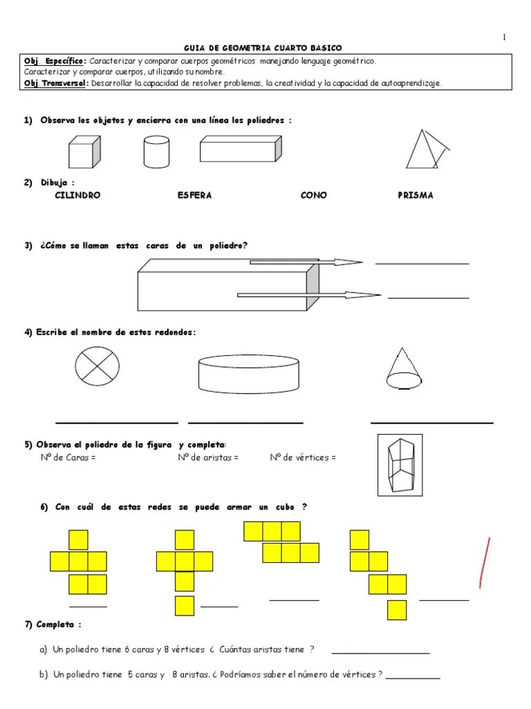 1 cara curva 2 caras planas · un cubo tiene: Cuerpos Geo 2b Pdf Rectangulo Geometria