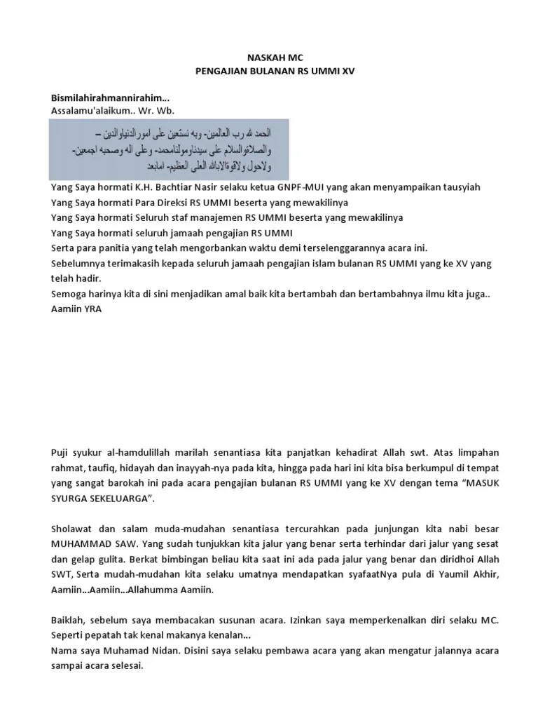 Teks mc pengajian halal bihallal, isra mi'raj, dan maulid nabi. Contoh Naskah Pembawa Acara Pdf