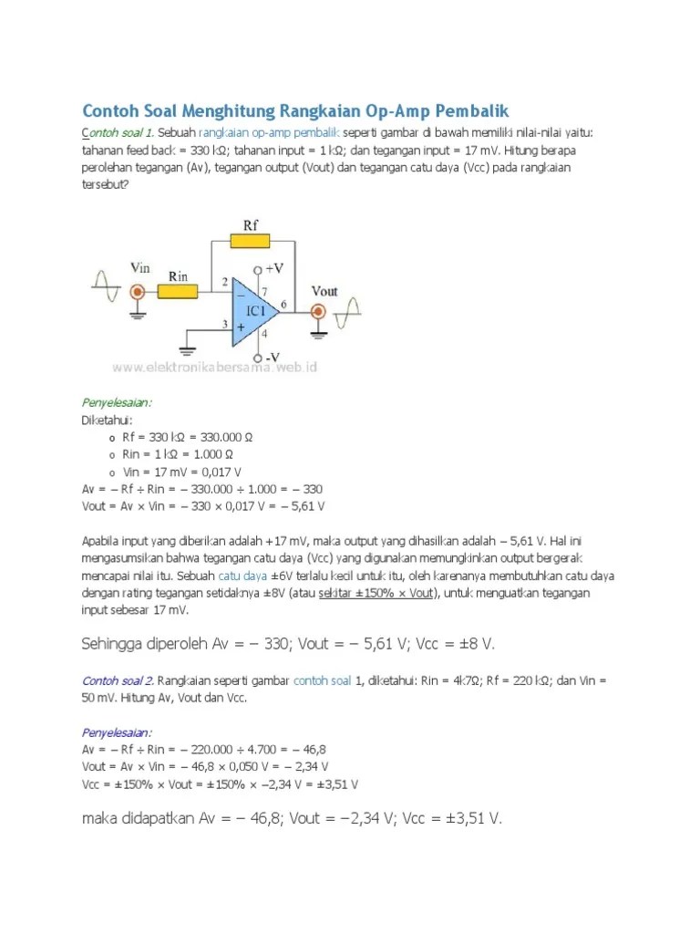 Tahanan feed back = 330 kω; Contoh Soal Menghitung Rangkaian Op Pdf