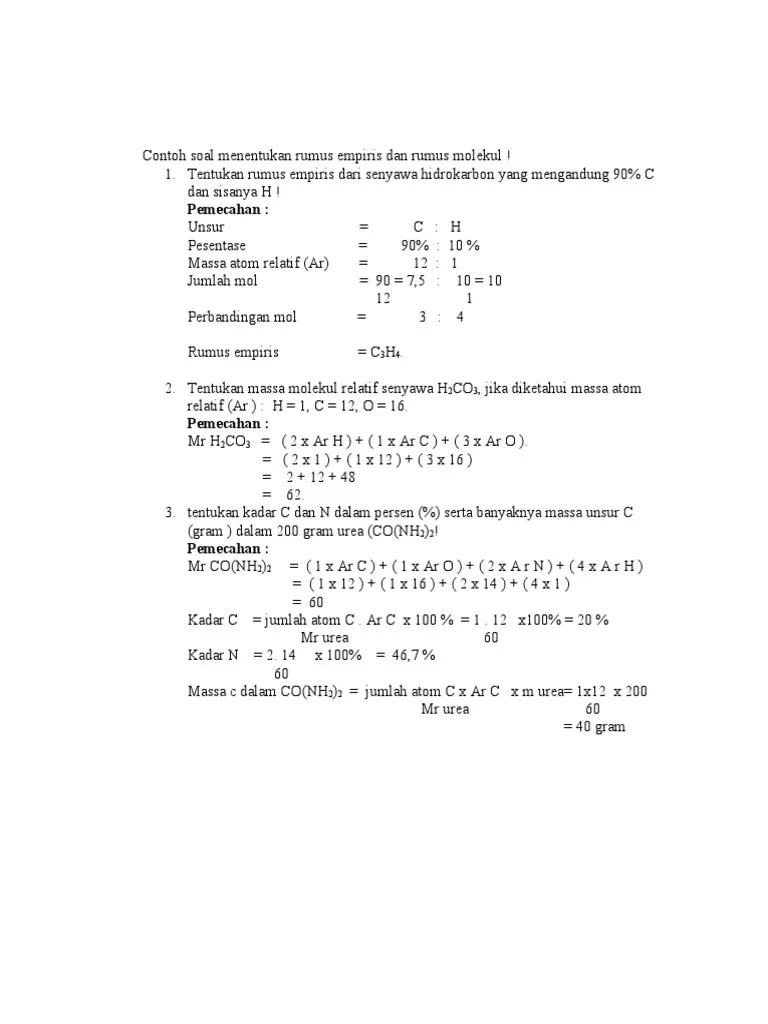 Contoh Soal Menentukan Rumus Empiris Dan Rumus Molekul1111 | PDF