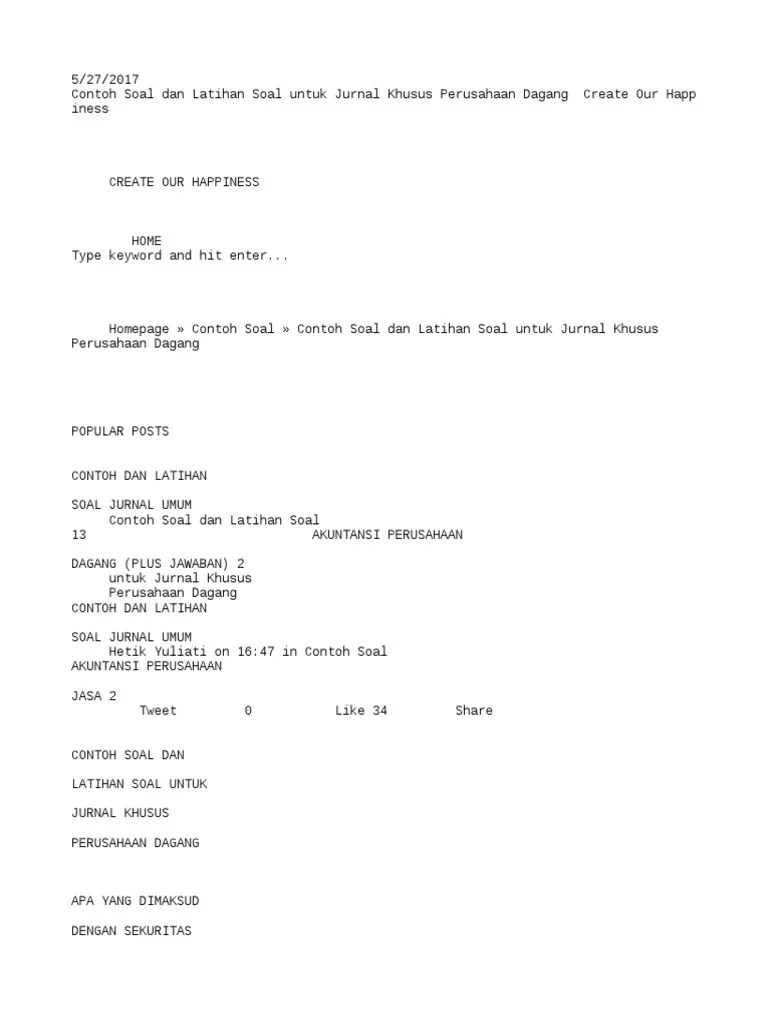 Jurnal penjualan tunai kas (cash) rp.xx penjualan (sales) rp. Contoh Soal Jurnal Khusus