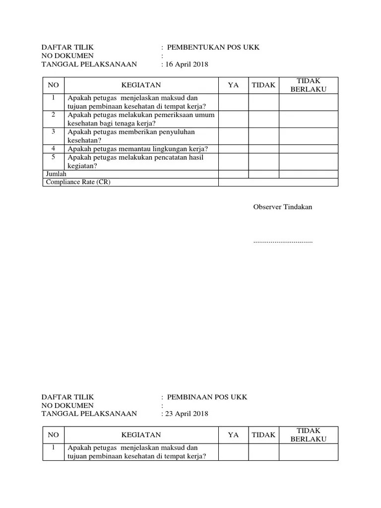 Daftar Tilik Pos Ukk | PDF