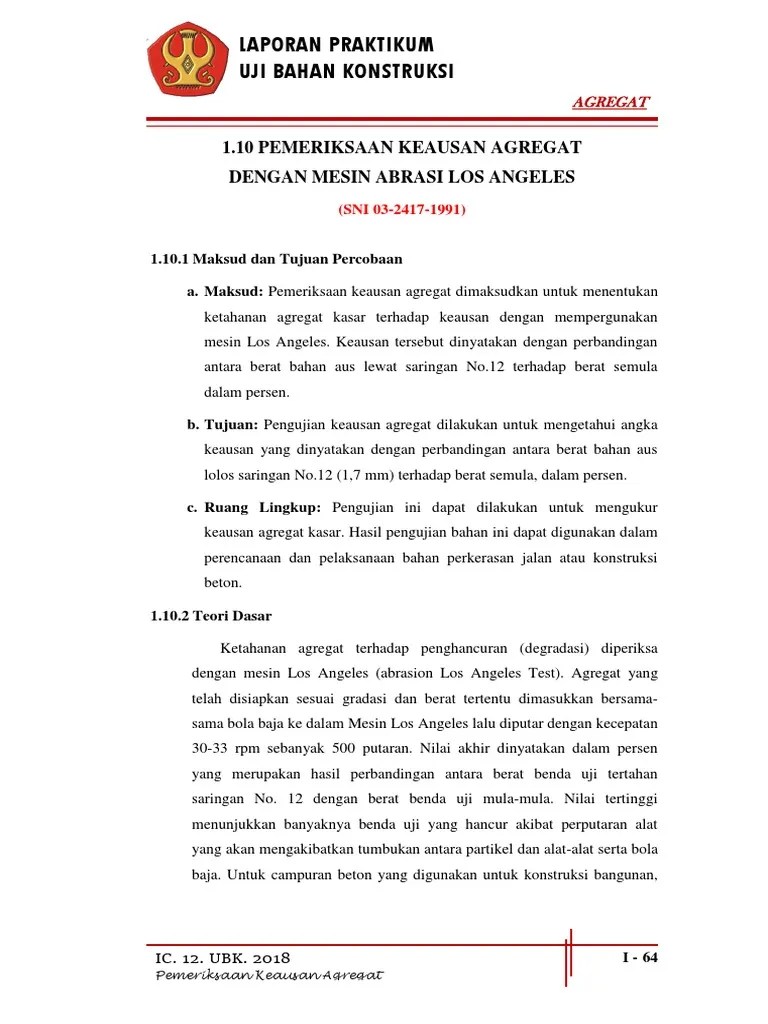 A-10 (Pemeriksaan Keausan Agregat) | PDF