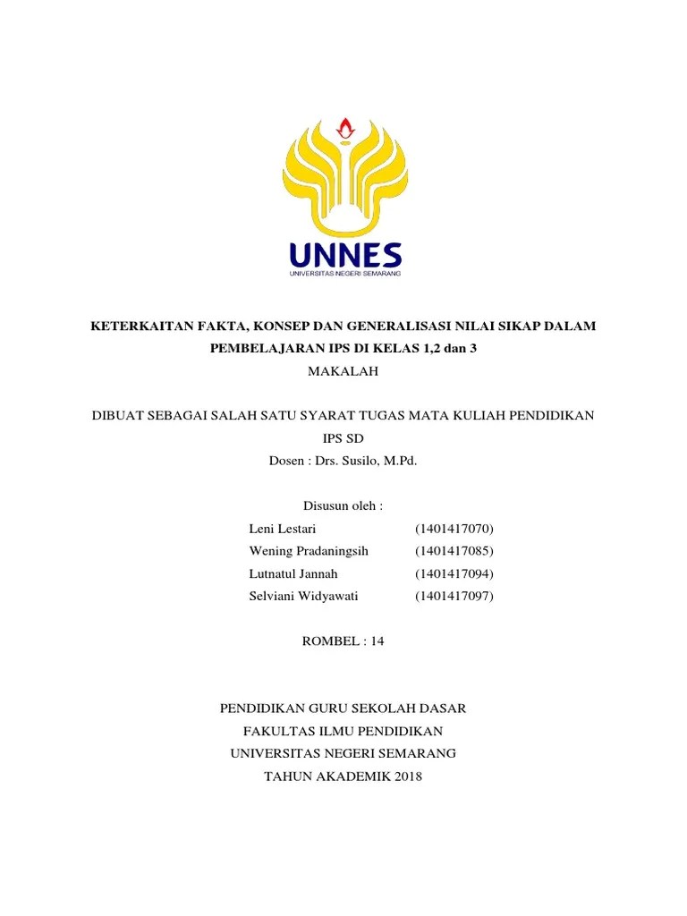 Keterkaitan Fakta, Konsep Dan Generalisasi Nilai Sikap Dalam Pembelajaran  Ips Di Kelas 1,2 Dan 3 | PDF