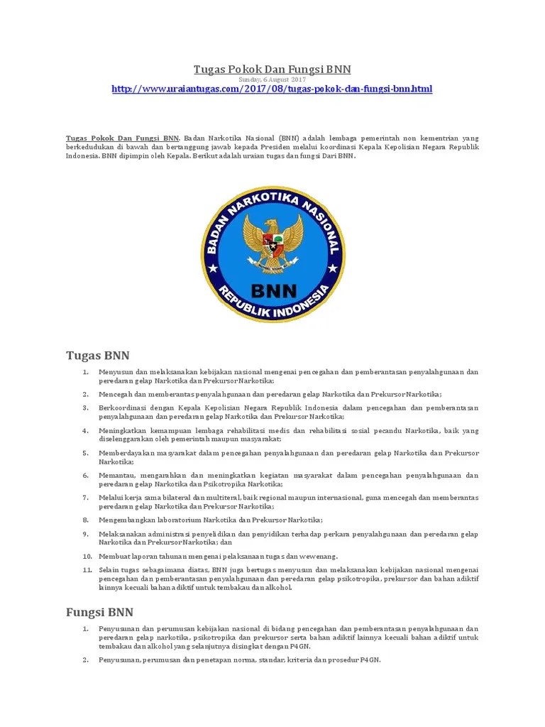 Tugas Pokok Dan Fungsi BNN | PDF