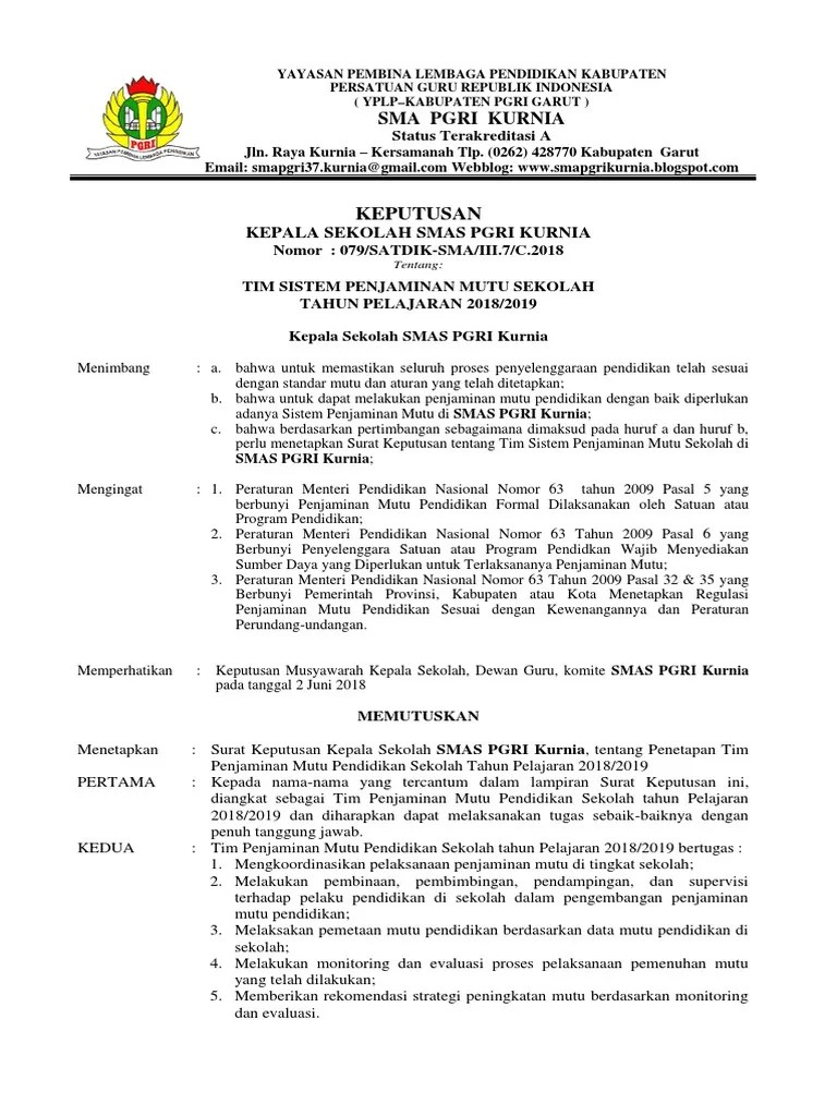 Sk Tim Penjaminan Mutu Sekolah Sma – Beinyu.com