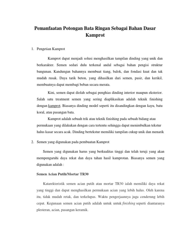 Pemanfaatan Potongan Bata Ringan Sebagai Bahan Dasar Kamprot (060318) | PDF