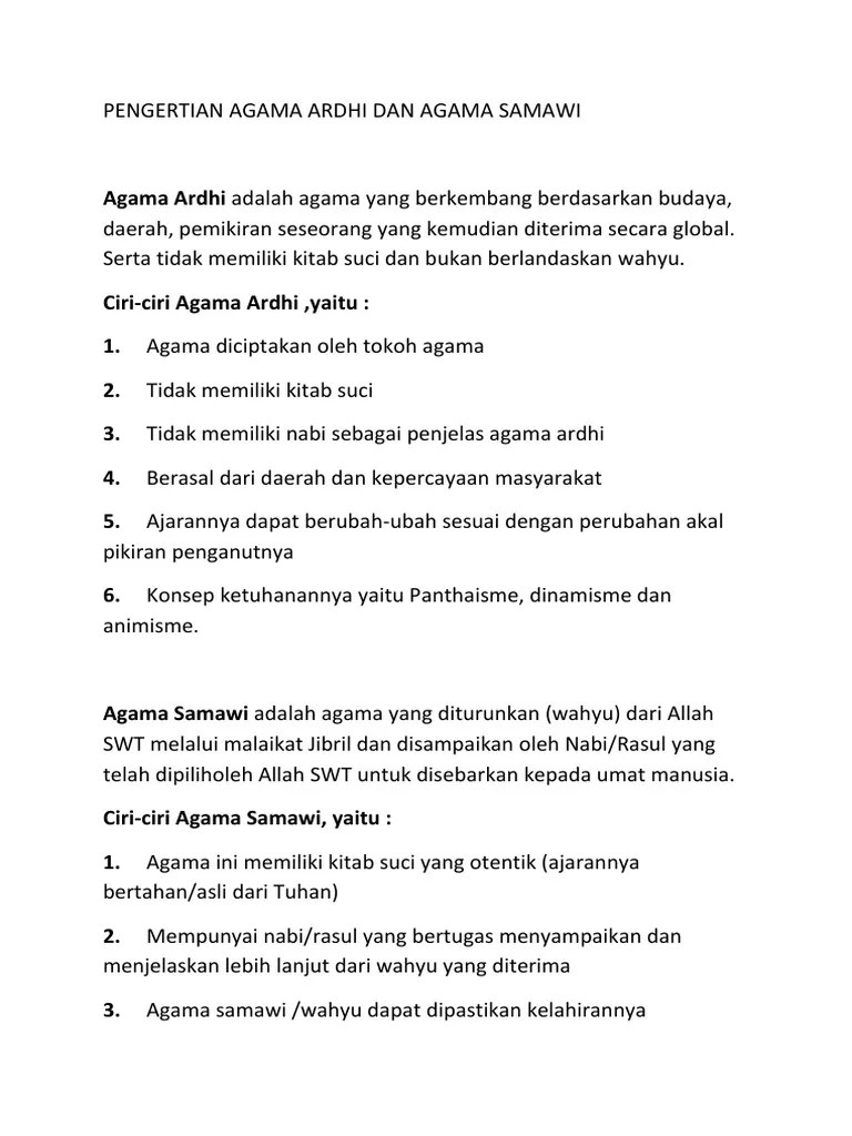 Pengertian Agama Ardhi Dan Agama Samawi | PDF