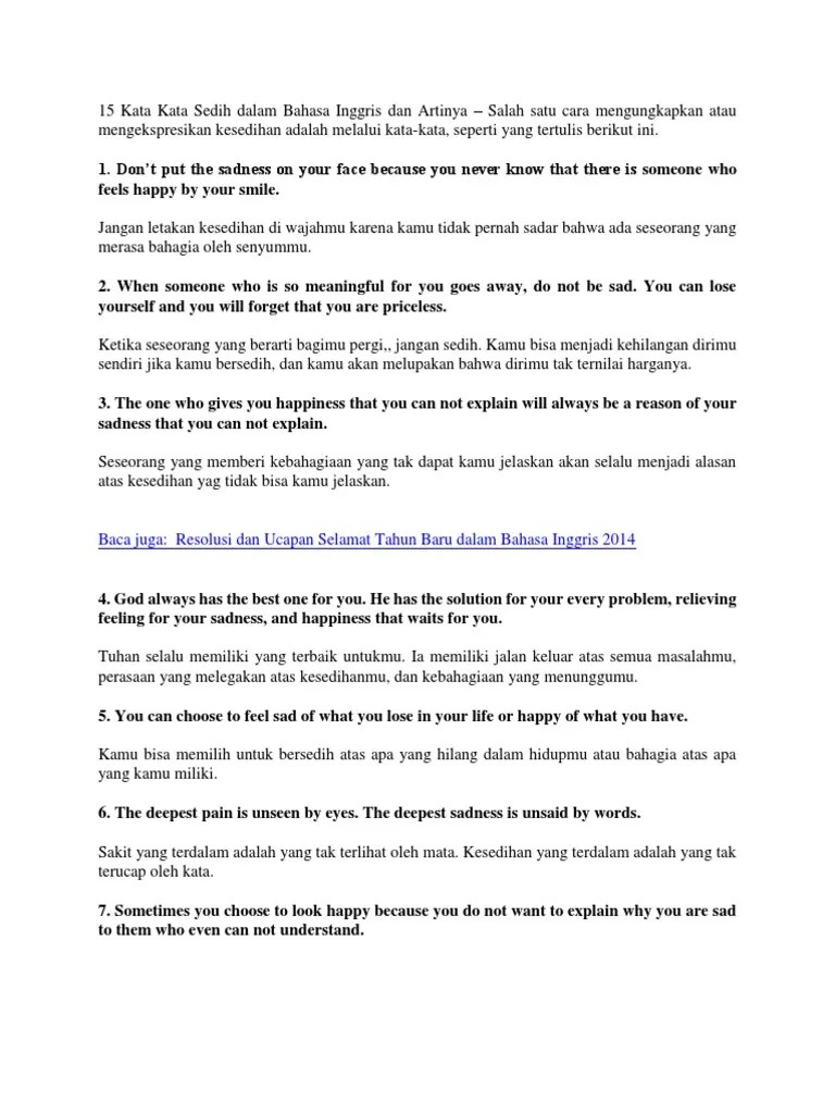 15 Kata Kata Sedih Dalam Bahasa Inggris Dan Artinya | PDF