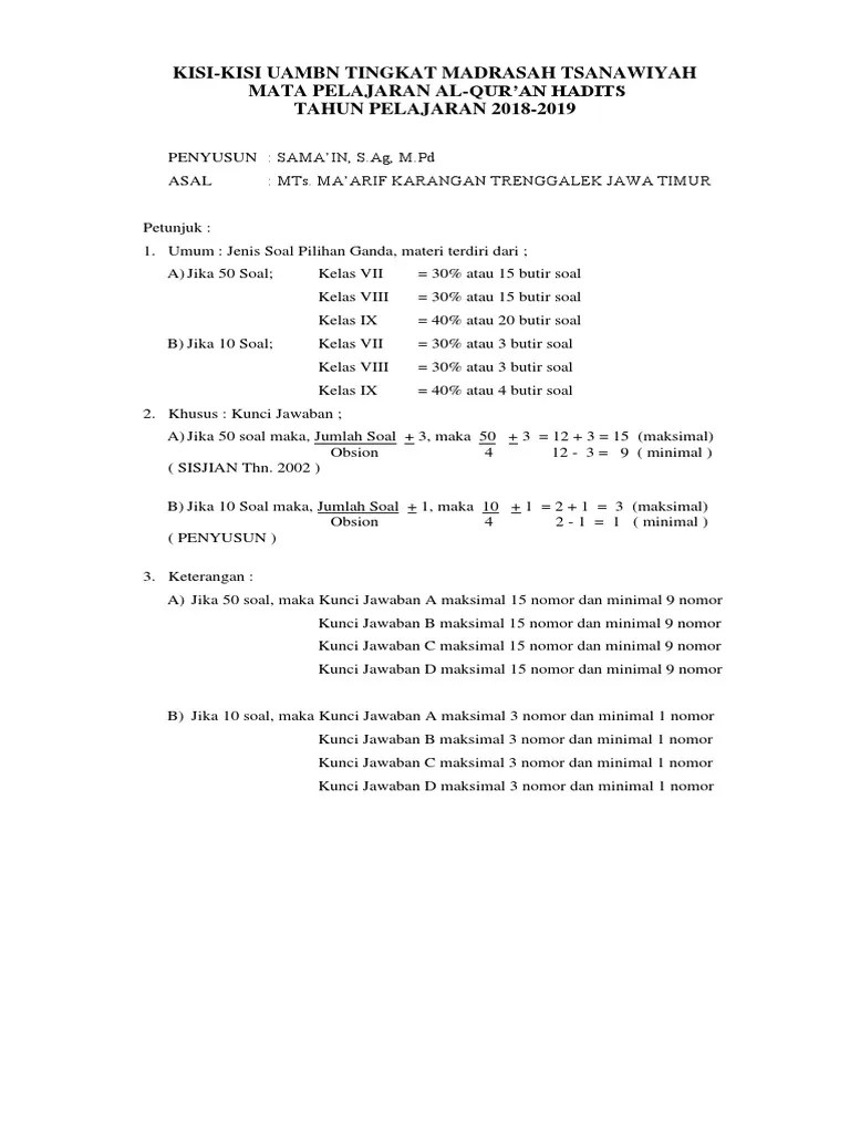 Soal Qurdis Kelas 10 Semester 2 Dan Kunci Jawaban - Contoh Soal Qurdis