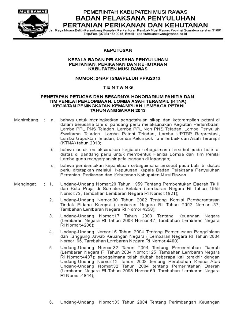Peserta pemilihan penyuluh agama islam teladan tingkat provinsi adalah. Sk Panitia Dan Tim Penilai Pdf