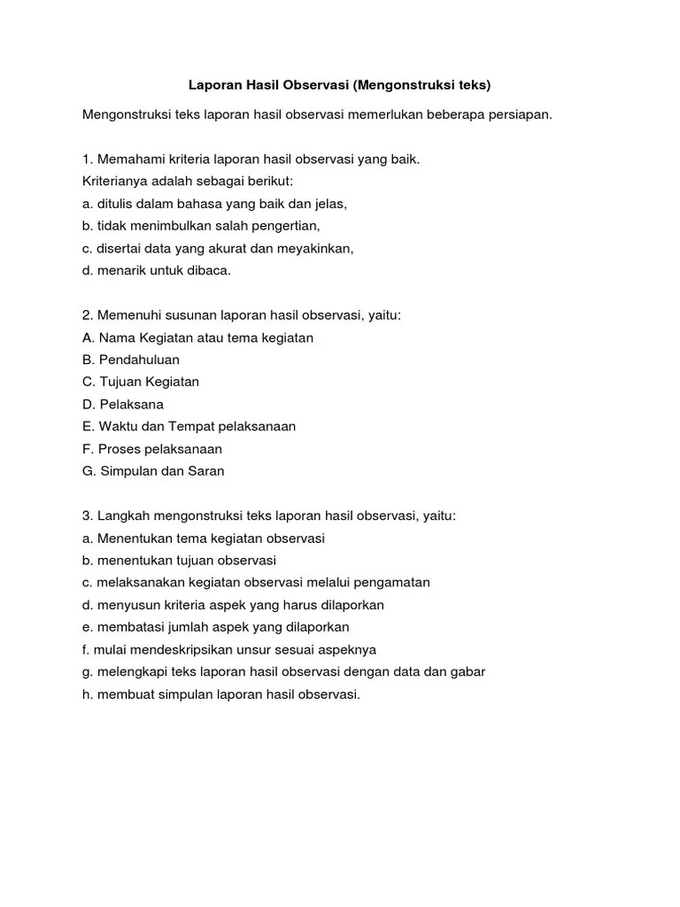 Laporan Hasil Observasi Contohnya