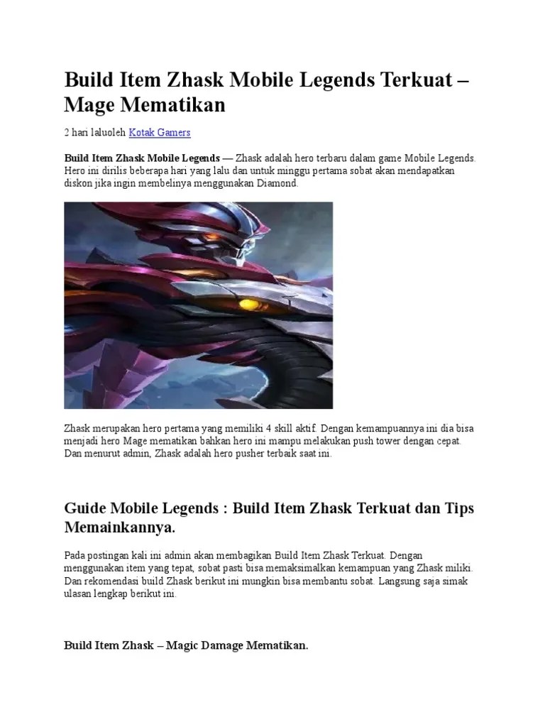 Item yang sering di kombinasikan dengan holy cristal ini memang ngga ada obat. Build Item Zhask Mobile Legends Terkuat Https Kotakgamers Com Pdf