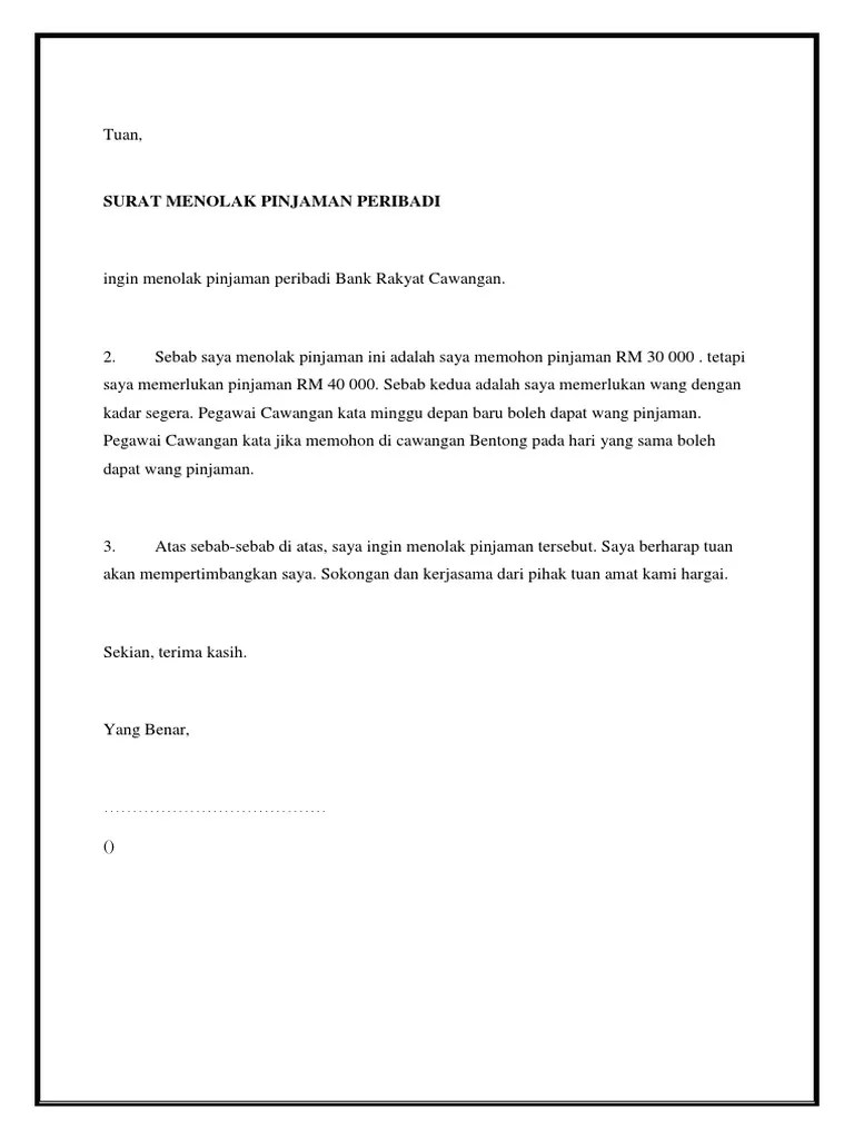 Diisi nomor surat konfirmasi jaminan yang dikirimkan kepada pihak penerbit. Contoh Surat Penolakan Kredit