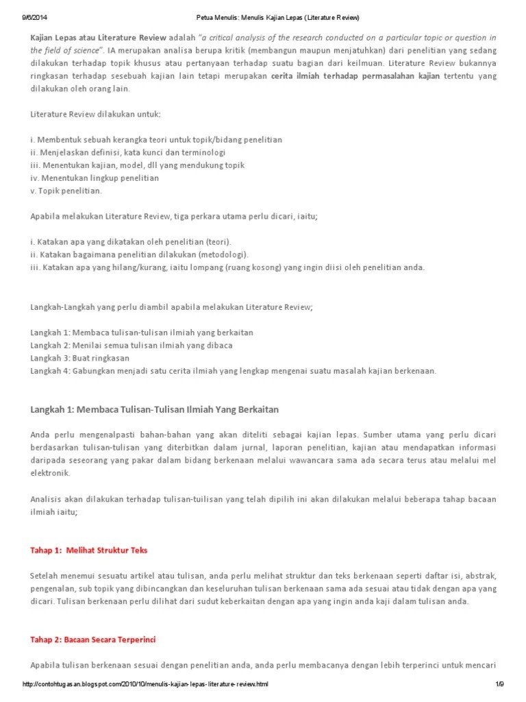 Ii kajian kesusastraan (sebuah pengantar) isbn: Petua Menulis Menulis Kajian Lepas Literature Review Pdf