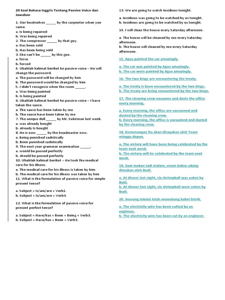 Tense rumus passive voice contoh passive voice; Soal Dan Pembahasan Bahasa Inggris Passive Voice Kumpulan Contoh Surat Dan Soal Terlengkap