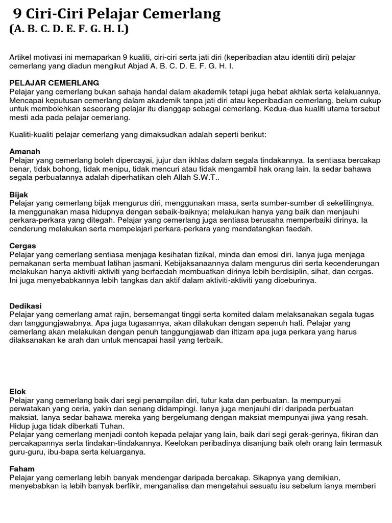 Sedekah pro bagaimana menjadi pelajar cemerlang pandai. Ciri Ciri Murid Cemerlang Pdf