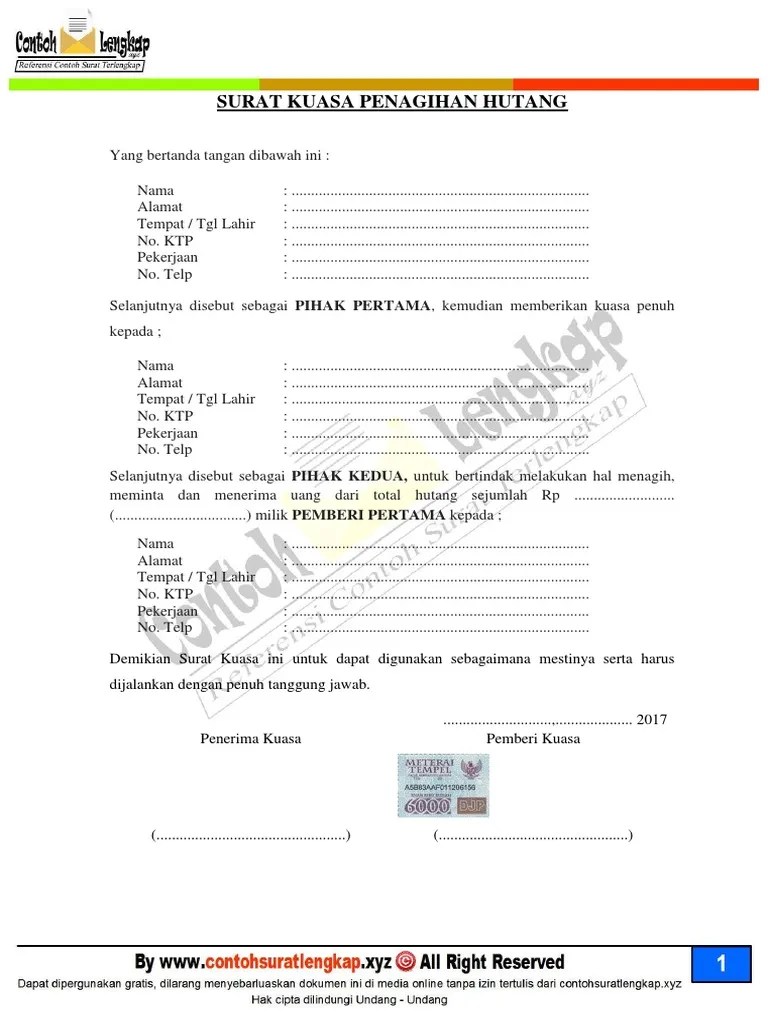 Contoh surat penagihan / tagihan utang, piutang & pembayaran … Contoh Surat Kuasa Penagihan Hutang Perorangan Pdf