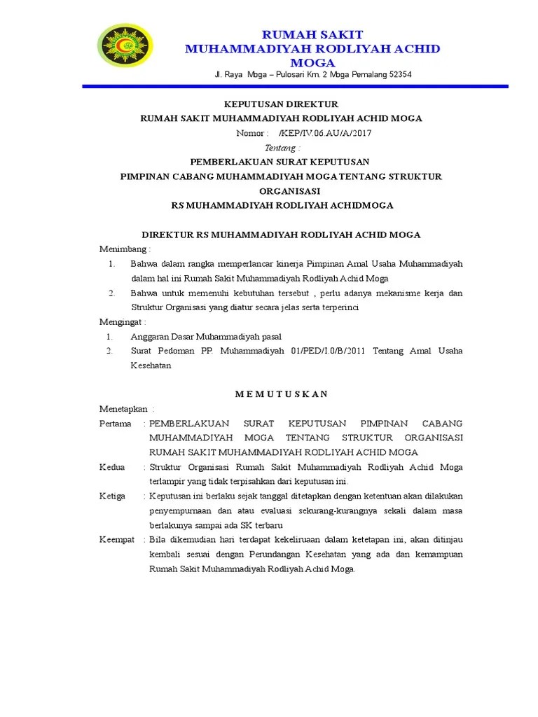 SK Pemberlakuan Surat Keputusan Struktur Organisasi Di Rs