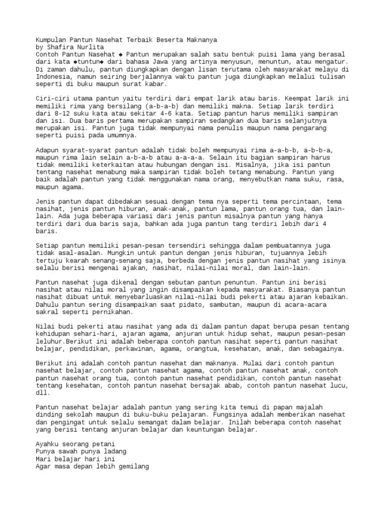 Pantun Nasihat Pelajar | PDF