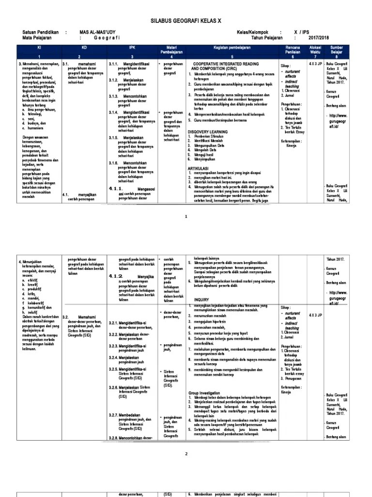 Silabus geografi kelas x xi dan xii sma kurikulum 2013 revisi 2017 ini kami susun berdasarkan kurikulum 2013 sesuai dengan permendikbud . Silabus Kls X K13 Revisi Pdf