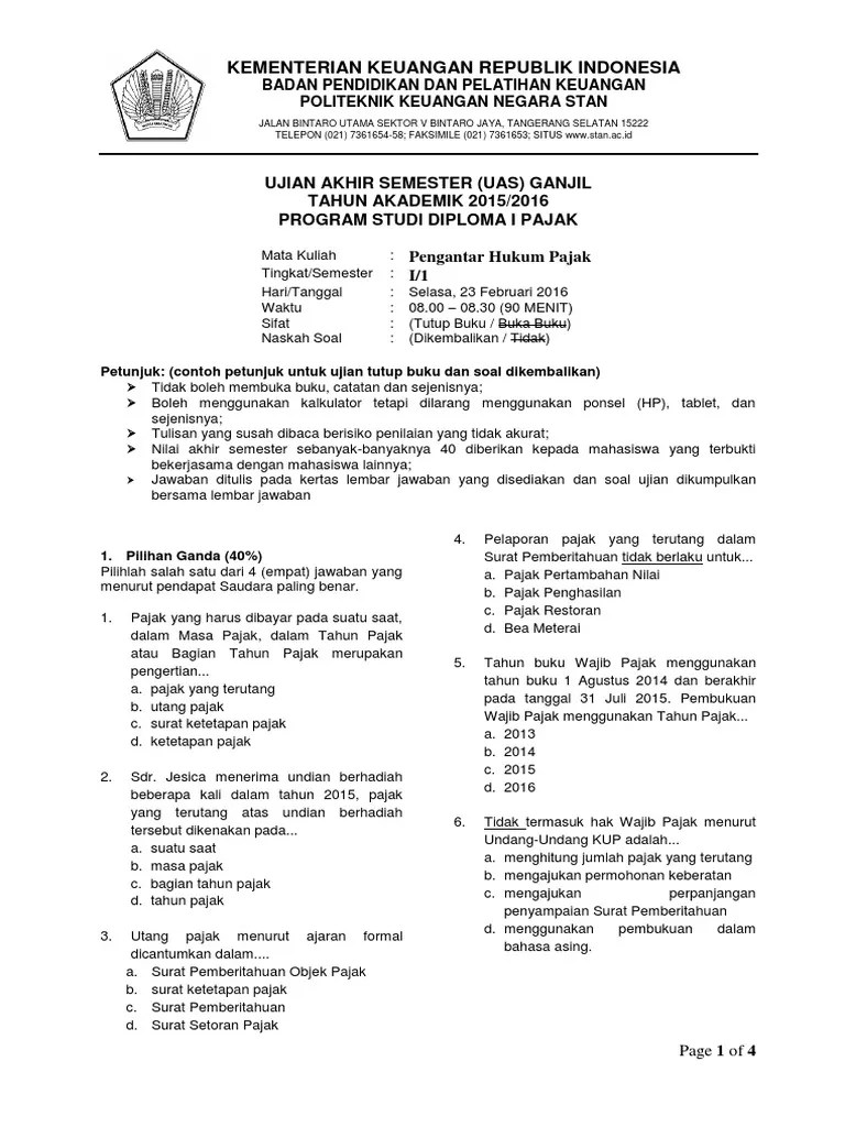 Kumpulan Soal Pilihan Ganda Beserta Jawaban Surat Ketetapan Pajak