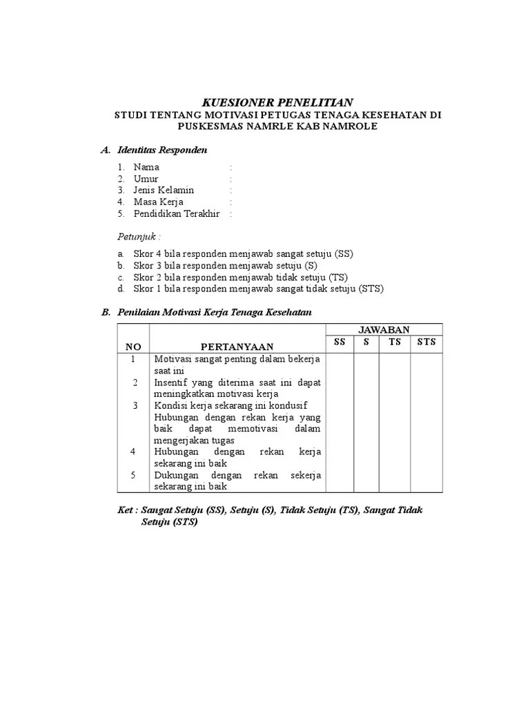 Tulungagung, serta terkhusus badan perlindungan pekerja migran indonesia. Kuesioner Penelitian Pdf