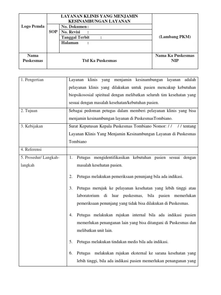 7.6.6.2 Sop Layanan Klinis Yang Menjamin Kesinambungan Layanan | PDF