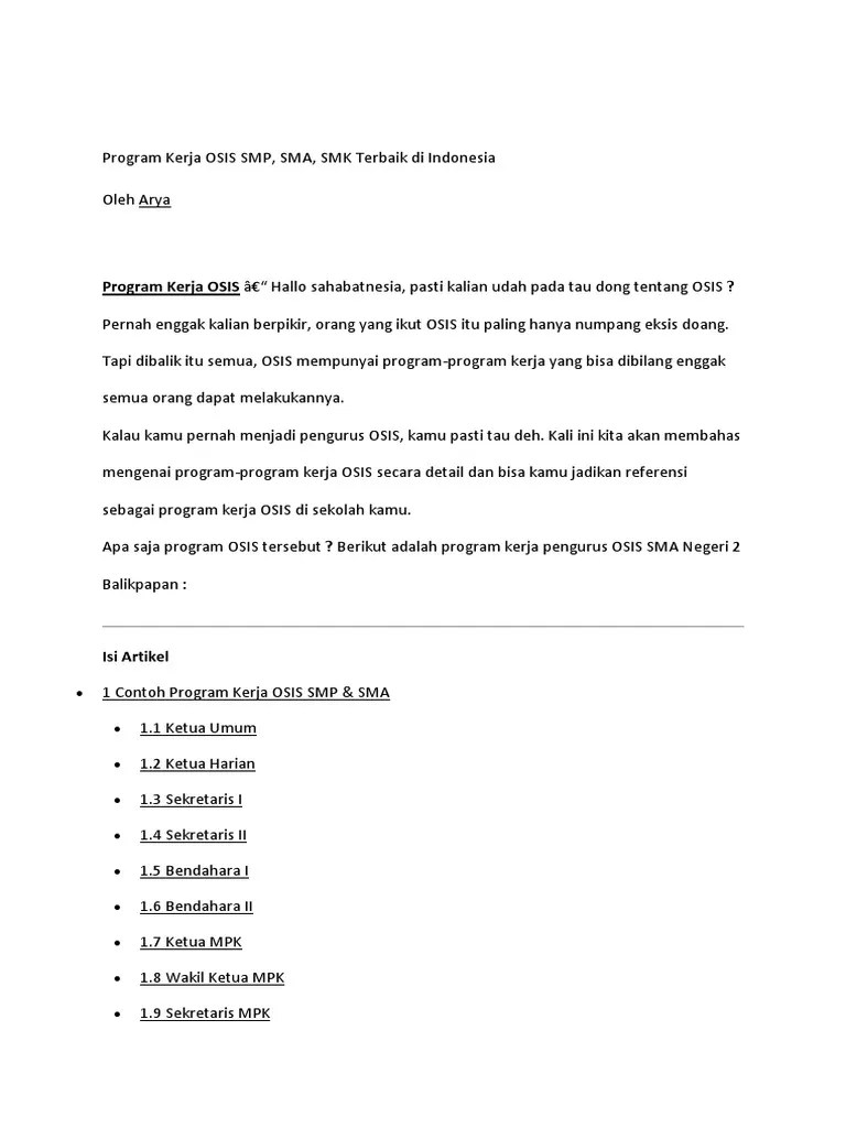 Program Kerja Osis Bidang Kesehatan Dan Gizi - Info Seputar Kerjaan