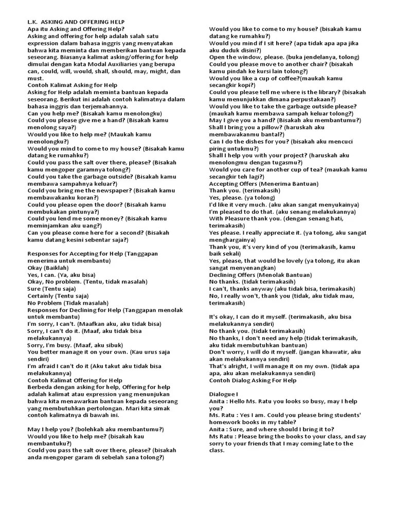 Lembar Kerja Asking and Offering Help | PDF