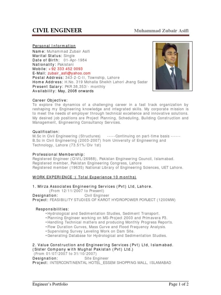 It is neat and decent and. Sample CV of Civil Engineer