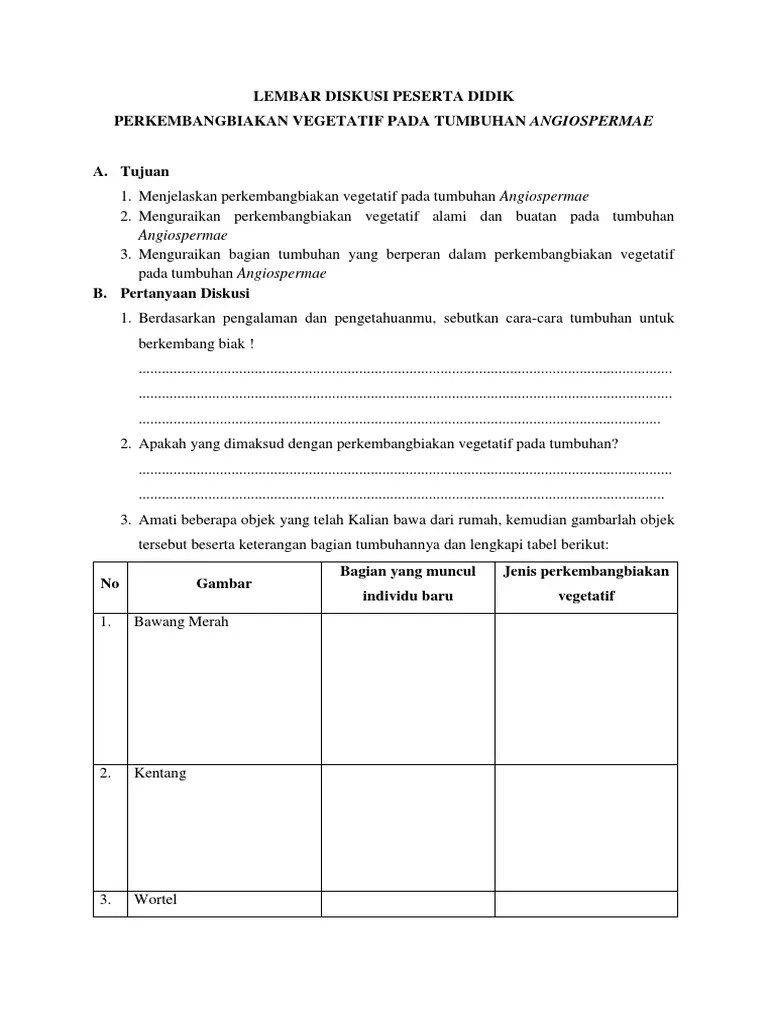 Kemampuan organisme untuk menghasilkan keturunan disebut. Lkpd Kelas 9 Perkembangbiakan Vegetatif Tumbuhan Angiospermae Pdf