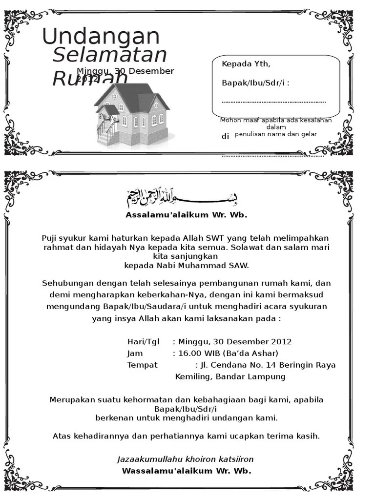Ke pekerjaanya sendiri, salah satunya surat lamaran kerja. Contoh Undangan Syukuran Pindah Rumah Doc - Situs Properti