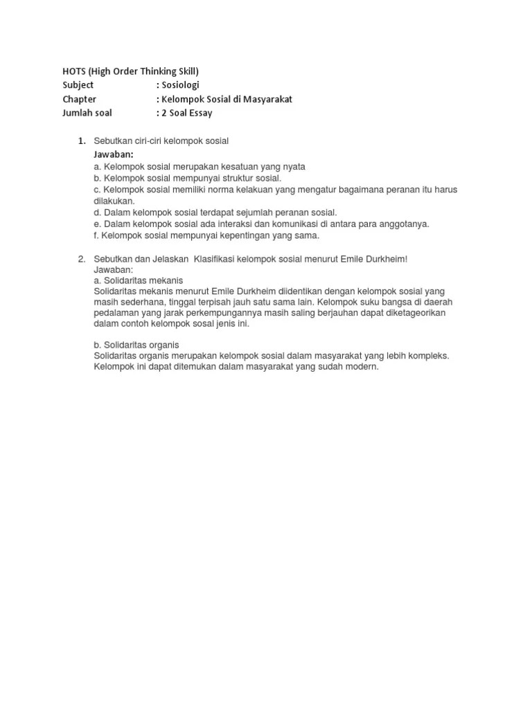 Kedua (part 2) dari contoh soal pilihan ganda lengkap dengan kunci jawaban dan . Jenis Kelompok Sosial Menurut Emile Durkheim Adalah Berbagai Jenis Itu