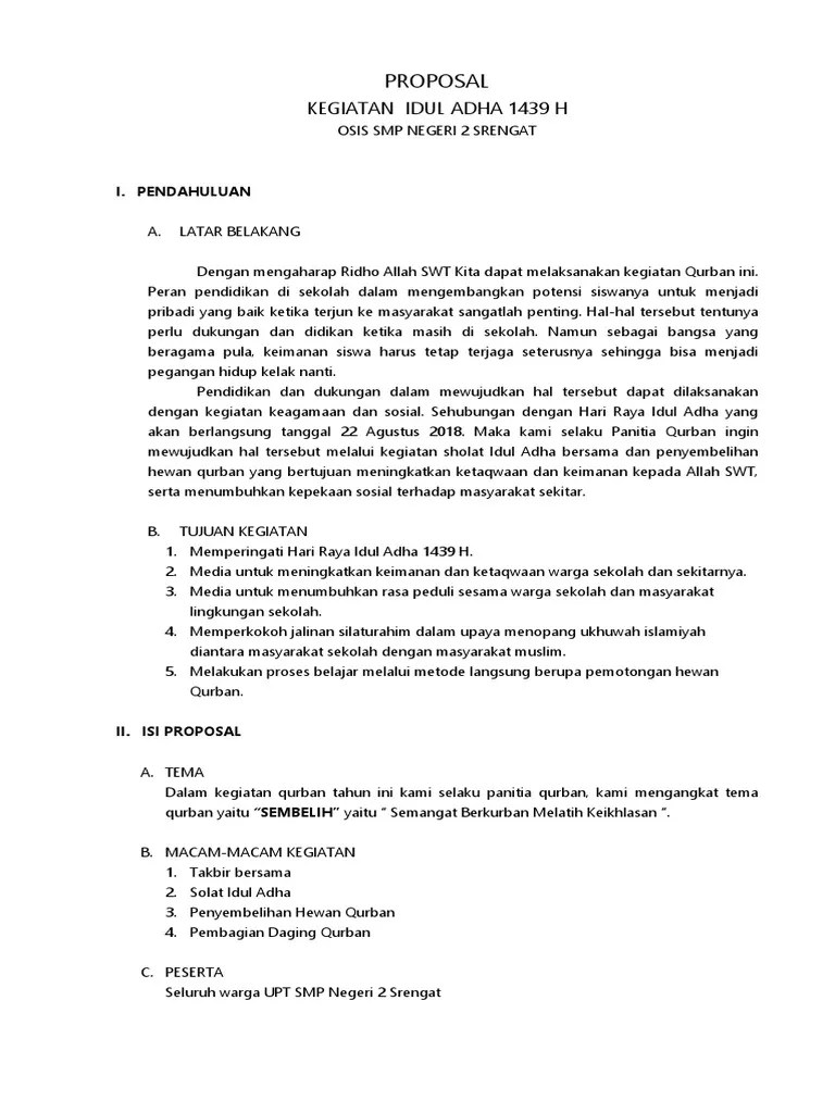Maka kami selaku panitia qurban ingin mewujudkan hal tersebut melalui kegiatan solat idul adha bersama dan penyembelihan hewan qurban yang . 15 Contoh Proposal Idul Adha Images Serverupsus