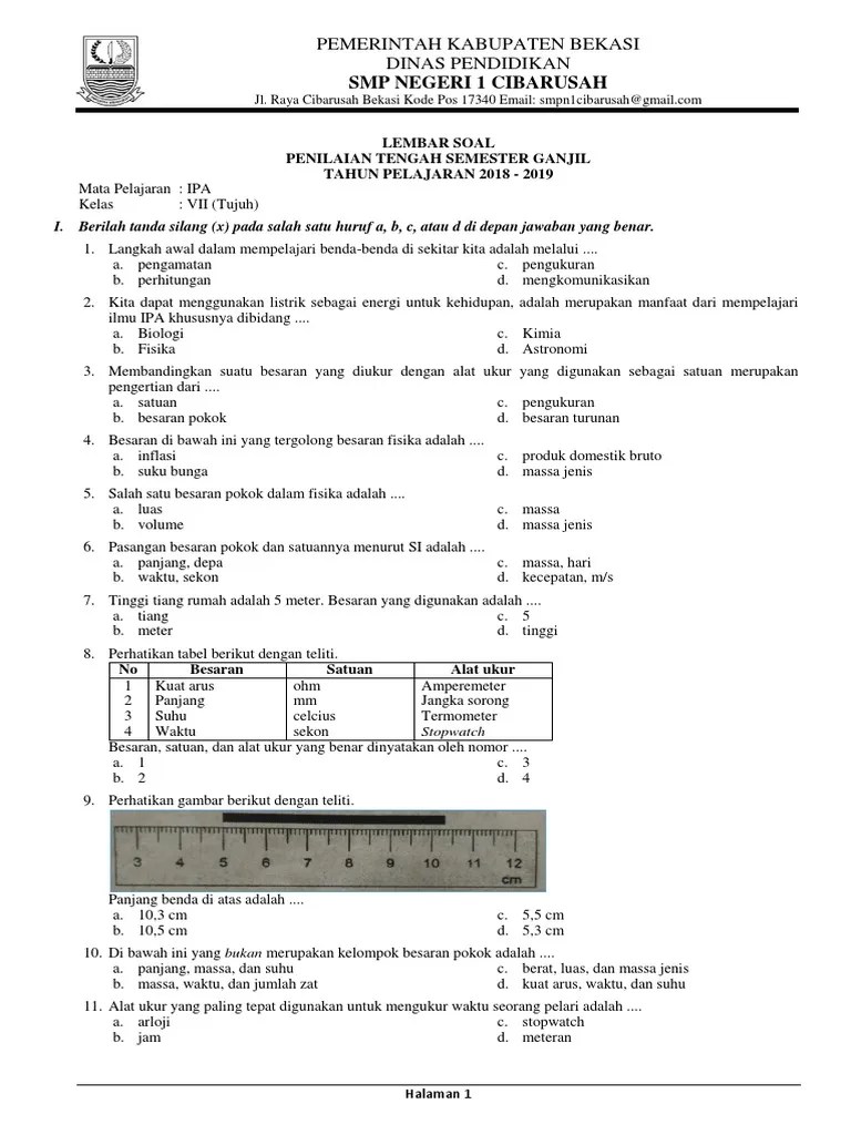Tujuan ulangan tengah semester (uts) atau penilaian tengah semester (pts) secara umum adalah untuk : Soal Pts Ipa Kelas 7 2018 Pdf
