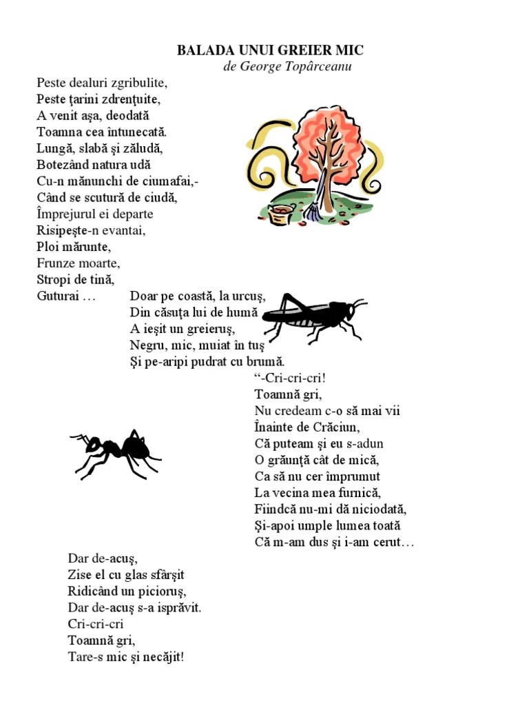 Gradinita nr.1 targoviste , grupa curiosilor targoviste , poezii prescolari , ruxandra topa , valentina gamba Balada Unui Greier Mic George Toparceanu