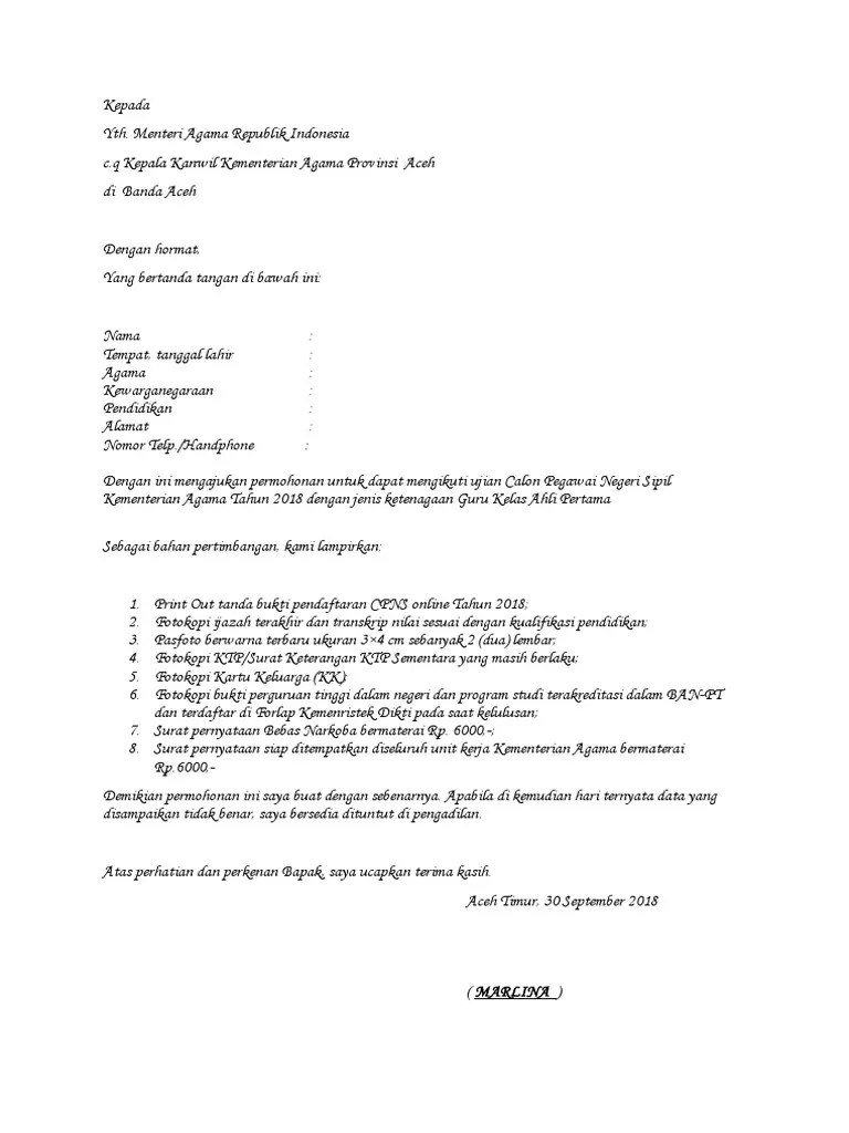 Untuk rincian formasi lengkapnya klik . Contoh Surat Lamaran Kemenag Pdf